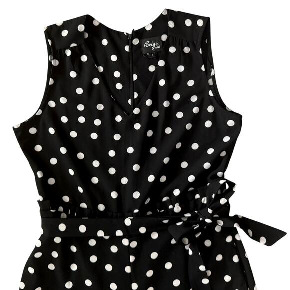 1990s Vintage Black White Polka Dot Jumpsuit Sz Small Sleeveless Wide Leg Belted - Picture 5 of 12